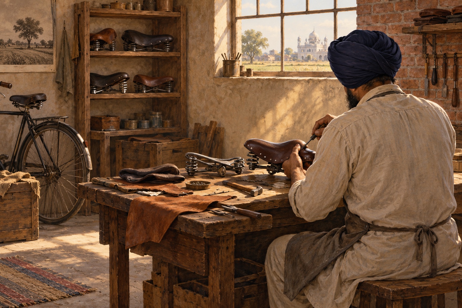 Illustrated reimagining of a handcraft workshop in Punjab in the 1960s